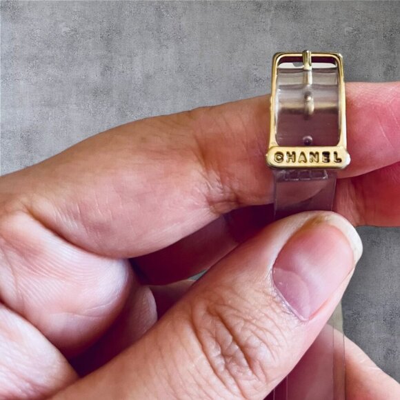 CHANEL Silver Leather Clear Strap Stud CC Plate Sandals - Picture 10 of 11